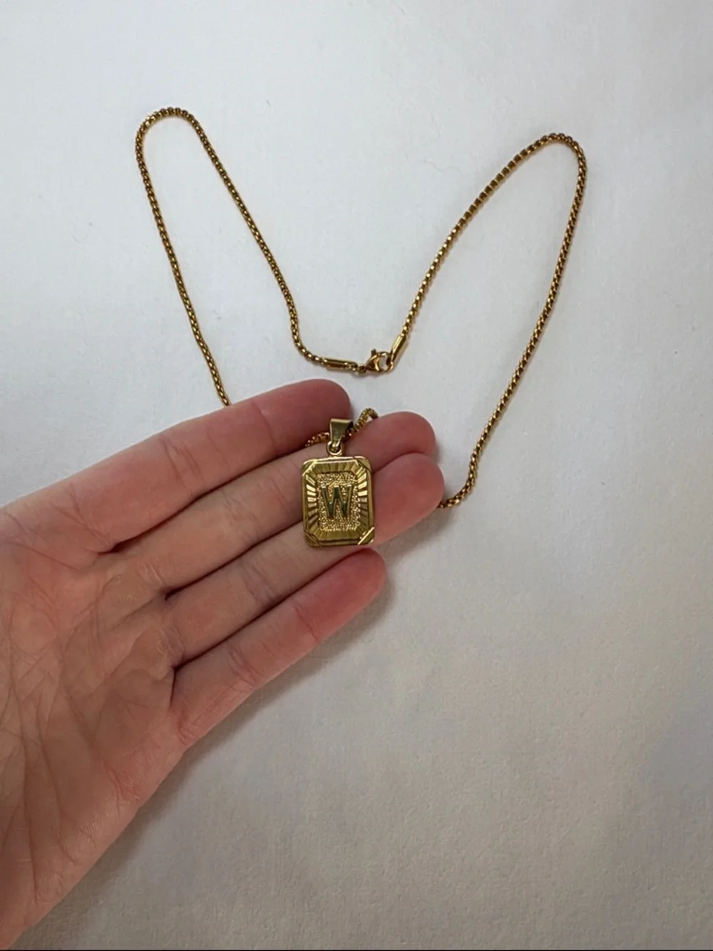 Gold Initial W Pendant Rectangle Necklace Women's Jewelry - Picture 5 of 6